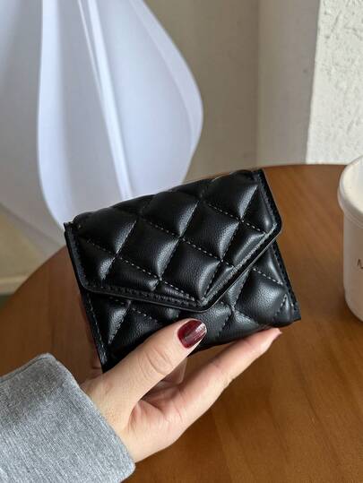 1 pièce Portefeuille compact biface matelassé en PU de forme losangique, pour femmes. Convient pour un usage quotidien et comme cadeau. Petit portefeuille, porte-monnaie, portefeuille mignon, sac à main pour femme