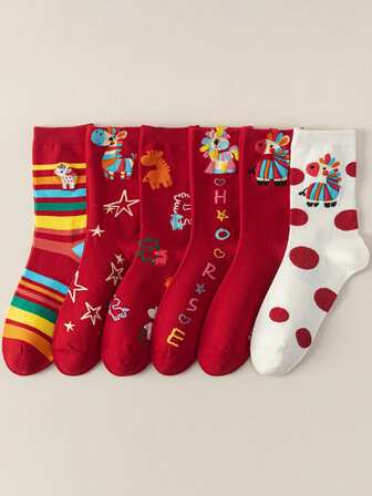 5 Pairs Women's Fashion Breathable Comfortable Mid-Calf Socks