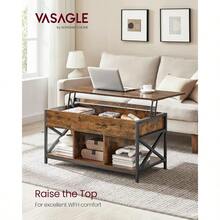 Lift Top Coffee Table For Living Room Industrial Coffee Table With Hidden Compartments And Storage Shelf Steel Frame 50 X 100 X 49-62 Cm Rustic Brown And Ink Black ULCT202B01 - RusticBrownInkBlack - View 4