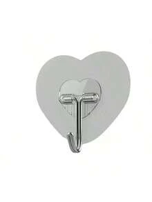 50 piezas Ganchos de pared claros con adhesivo fuerte - Estilo casual, fácil de instalar, sin necesidad de perforar, ganchos en forma de corazón de plástico para cocina y baño, organizador de almacenamiento montado en la pared, organizador de baño, decoración de baño de verano - transparente - Ver 9