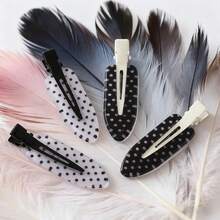 Preppy Black & White Polka Dot No Crease Hair Clip For Women, Korean Style Non Slip Side Bangs Duckbill Clip, Minimalist Chic Hair Accessory - Hai màu trắng và hai màu đen - Xem 3