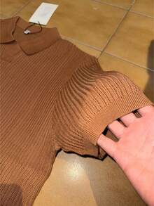 Men's Textured Knit Polo Shirt, Italian Summer Style - 鏽棕色 - 查看 3