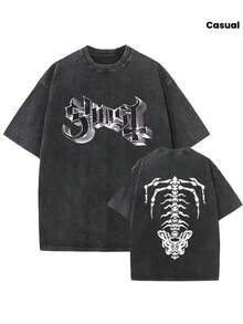 Unisex Ghost Band T-Shirt Washed Vintage Skeleton Graphic T Shirts Men Rock Oversized T-Shirts 90s Classic Gothic Punk Metal Tee Shirt  Fashion - 黑色 - 查看 7