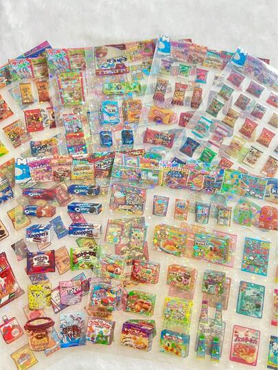 かわいい輝くスナックシール、透明なカートゥーン キャンディー フード スクラップブッキングシールセット、スマホ、ノートパソコン、水筒、カップ、リュック、ノートに最適