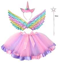 1pc/2pcs/1set New Christmas Party Performance Costume Cosplay Set, Includes Unicorn Headband, Angel Wings, Colorful Tutu Skirt, Magic Wand, Suitable For Halloween, Christmas Carnival Masquerade Ball