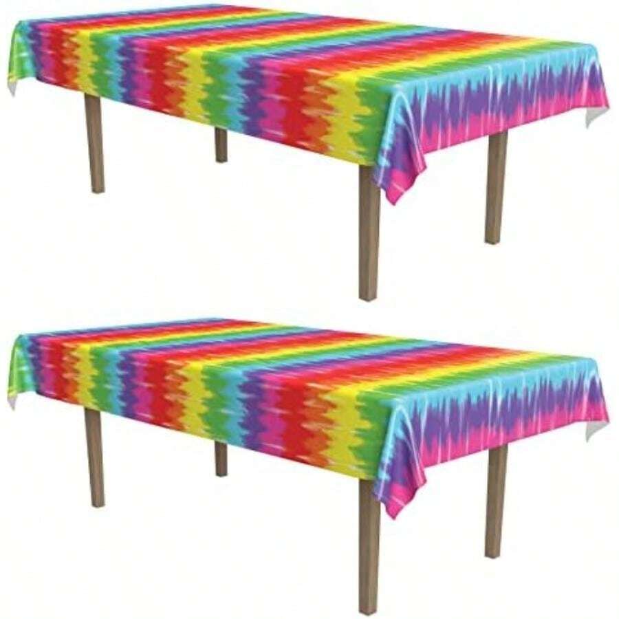Beistle 54730 Soda Shop Stools Tablecover, Multicolor, 54" x 108"(Tinte anudado temático Hippie 60's) - Multicolor - Ver 1