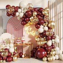 Bộ khung bóng bay bằng cao su màu đỏ lựu, vàng kim loại, kiểu cổ điển, thích hợp trang trí tiệc đính hôn, đám cưới, tiệc mừng em bé, tiệc cô dâu, lễ rửa tội và sinh nhật theo chủ đề màu đỏ tía. Kích thước tùy chọn: 18", 30", 40", 50", 60", 70". - Màu be - Xem 1