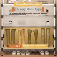 Zapatero de cinco niveles con puertas y resistente al polvo: Múltiples niveles de almacenamiento, diseño apilable individualmente, estructura metálica, 10 ganchos y un perchero/zapatero independiente. - Negro - Ver 6