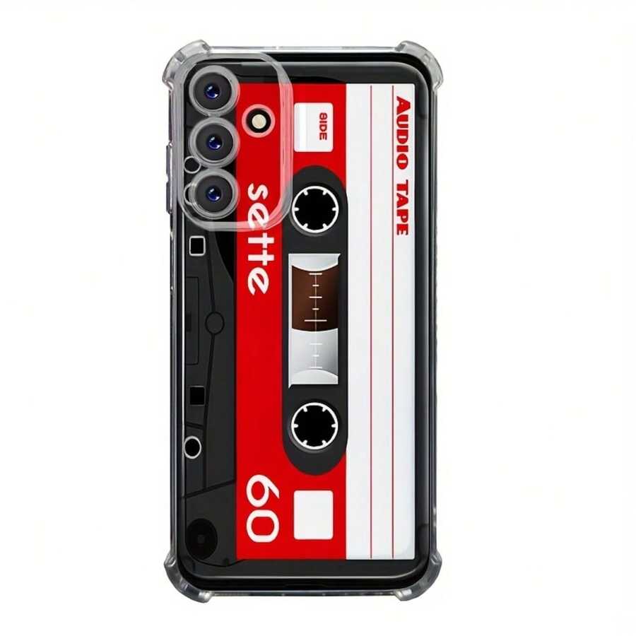 Funda de teléfono con patrón de impresión de cinta magnética retro con protección de cuatro esquinas, compatible con los modelos S25 S24 S23 S22 S21 D20 y A series, compatible con los modelos 17 16 15 14 13 12 11 Pro Max, OPPO series, regalo de Navidad para mujeres. - transparente - Ver 1
