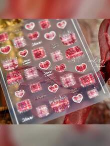 1pc Shiny Pink Nail Art Sticker, Sparkling Sweet Glitter Wool Nail Decor Sticker, Self-Adhesive Nail Sticker For Winter - Red - View 6