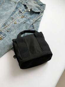 Canvas Tote Bag Large Capacity Women's Lunch Bag Multilayer Casual Handbag Fashion Small Phone Bag, Women Faux Leather Flap Crossbody Bag With Adjustable Strap, Japanese Bag - Black - View 9