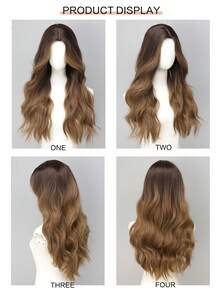 28英寸长波浪渐变棕色假发，采用耐热合成纤维制成，适合女性佩戴 - 款式优雅，外观自然，适合日常佩戴和派对场合 - 彩色 - 查看 4