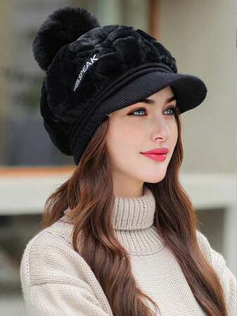 1pc Women's Solid Color Octagonal Hat, Warm And Windproof For Autumn/Winter Outdoor Activities And Daily Use