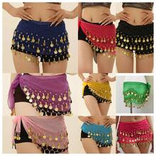 1 st höfthalsduk för magdans, söt magdanskjol med myntdekorationer, höfthalsduk/bälte i egyptisk stil för magdans, magdanshalsduk i chiffong för kvinnor, lämplig för yoga, zumba, magdans, höfthalsduk för kvinnor med fransar, paljettkjol med holografisk franskjol - denimoutfit för kvinnor | strandklänning, karneval, fest - Multifärgad - Visa 2