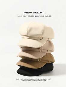 Women's Autumn And Winter Hat, British Style, Retro Eight-Sided Hat, Fashionable And Versatile Duckbill Beret, Japanese Artist Cap. Suitable For Daily Matching And Autumn Accessories, Perfect For Going Out, Walking, Shopping, And Everyday Wear. - View 1