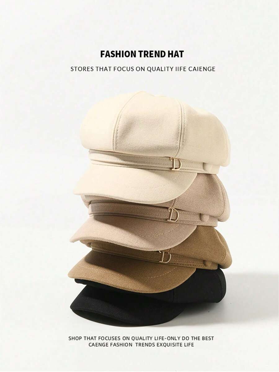 Women's Autumn And Winter Hat, British Style, Retro Eight-Sided Hat, Fashionable And Versatile Duckbill Beret, Japanese Artist Cap. Suitable For Daily Matching And Autumn Accessories, Perfect For Going Out, Walking, Shopping, And Everyday Wear. - View 1