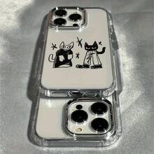 Estuche de teléfono con diseño de gato, diseñado para modelos de for  13, 12, 11, 16, 17 Pro Max, 15 Pro y 14 PLUS, con absorción de impactos y propiedades antideslizantes.Este estuche ligero presenta un diseño de moda y una protección de alta calidad de TPU, lo que lo convierte en un regalo ideal para la temporada festiva. - transparente - Ver 4
