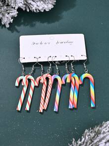 4 对可爱糖果设计彩虹条纹糖果色吊坠耳环，适合女士，适合日常佩戴、节日、礼物、聚会