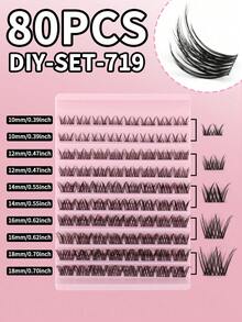 80 szt. rzęs w kępkach, pojedyncze rzęsy o pełnej objętości, naturalny wygląd, skręt D, 8-16 mm, sztuczne rzęsy DIY