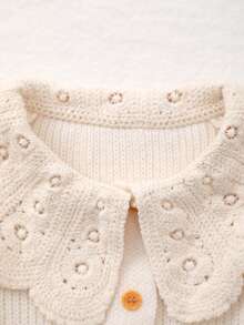 少女针织开衫，饰有刺绣花卉边饰 - 白色 - 查看 3