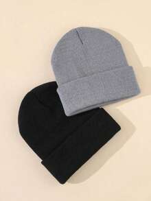 2pcs Unisex Warm Winter Beanie Hats, Knitted Cuffed Brimless Caps, Thick Knitted Brimless Hats For Men & Women - A - View 5