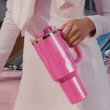 Stanley40OzH2.0 Tumbler With Handle, Double Walled Vacuum Insulated Stainless Steel Water Bottle Premium Summer Drinkware Portable Handy Flask Travel Mug Iced Coffee Cup For Outdoor Camping, Hiking, Driving, Travel, Perfect Gift Idea - Hot Pink - View 3