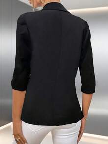 Damen eleganter einfarbiger Blazer mit floraler Spitzenverzierung, Patchwork-Design, 3/4-Ärmel, romantischer Lässig-Stil, Stehkragen, Einzelknopf