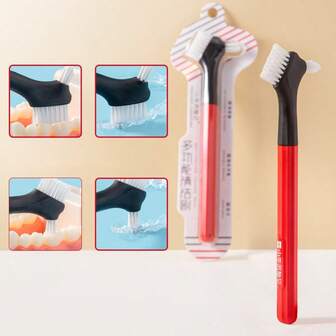 1 pieza Cepillo para dentaduras postizas, cepillo de limpieza para dentaduras, cepillo de dientes de doble cara, cerdas multicapa con mango antideslizante - Cepillo de limpieza multifuncional