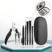 8pcs Black Nail Clippers Set, Stainless Steel Sharp Ingrown Nail Clippers, Specialized For Thick & Hard Nails, Manicure & Pedicure Kit, Portable Nail Care Tools For Elderly, Men And Women - Multicolor - View 12