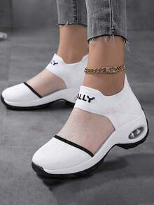 Women Breathable Knit Mesh Slip-On Casual Sneakers - White - View 3