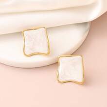 New Stylish Asymmetrical Square Stud Earrings, Colorful Drip Oil Geometric Element Earrings, Enamel Colored Earrings, Versatile Personalized Earrings Suitable For Women, Elegant Jewelry For Weddings, Parties, Carnivals, Christmas, Valentine's Day, Mother's Day, Suitable For Daily Wear And Gatherings - Gold - View 11