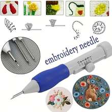 1 Piece Magic Embroidery Pen Set, Embroidery Threading Needle Set, Adjustable Needle Size, Suitable For DIY Sewing, 3 Needles With Threader And Scissors, Ergonomic Fabric Craft Design - 藍色 - 查看 3