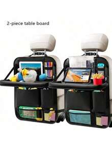 2 Pieces Car Rear Seat Storage Bag With Stacked Desktop Tray And Built-In Tablet Stand, Multi Pocket Backseat Organizer With Six Storage Pockets For Toys Snacks Cups Phones Chargers And Books, Universal Car Seat Backrest Protector Kick Pad And Spill Guard, Foldable Travel Accessories For Family Road Trips Kids Entertainment Long Drives Commuting Airport Transfers Outdoor Adventures Holiday Gift Prep - Multicolor - View 2