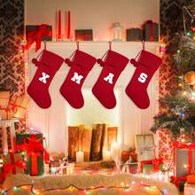 Medias navideñas de 42 cm con monograma de 26 letras, tejidas con letra bordada, decoraciones de Navidad para fiestas familiares navideñas (rojo T) - Rayas Verdes - Ver 5