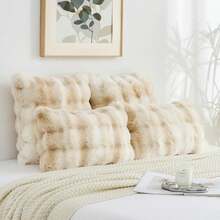 1pc Solid Color Cushion Cover (Pillow Insert Not Included), Soft Faux Fur Large Striped Decorative Pillow Sham, Suitable For Living Room Sofa - Bubble Velvet - View 3