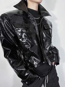Spring And Autumn, New Style, Slim Fit, Handsome Casual, American Style, Retro, Motorcycle, PU Leather, Jacket, Men's Coat, Couple's Style - màu đen - Xem 3