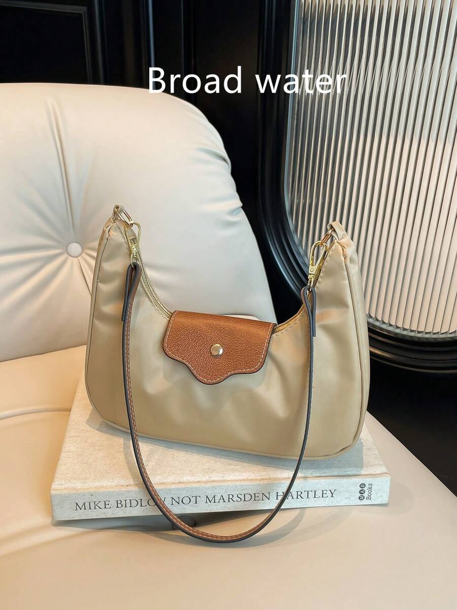 Nuova borsa a tracolla monospalla in stile patchwork per autunno/inverno, borsa a tracolla retrò a mezzaluna, borsa a mano in stile patchwork, borsa a forma di raviolo, borsa a forma di corno di bue, borsa versatile per pendolari, borsa da donna per uso esterno, borsa della spesa, borsa da portare sotto braccio, borsa a mezzaluna - Cachi - Visualizzare 1