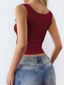 Women's Solid Colored Simple Daily Camisole Top - Burgundy - View 2