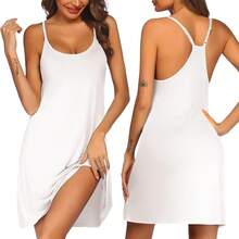 Women's Racerback Sleeveless Nightgown, Sleepwear - White - View 1