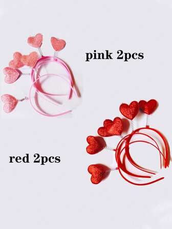 2pcs Shiny Heart-Shaped Headbands - Cute Sequin Hair Hoops For Valentine's Day, Birthday, New Year Celebration - Perfect For Proposal, Anniversary, Costume Accessory, Party Decor