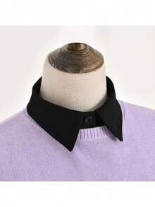 1pc Women's White Pointed Collar Detachable Shirt Fake Collar, Sweater Undershirt, Sleeveless Shirt, Versatile Vest Blouse, All Season Business Casual Sleeveless Fake Collar, Semi-Shirt Artificial Collar, Decorative Stand Collar, Suitable For Office Attire, Holiday Gift (Button Color Random) - Multicolor - View 9