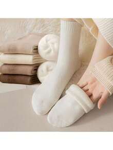 12 pares de calcetines por encima de la rodilla para mujer, multicolor, con forro de felpa mezclada tipo lana, de unicolor, de estilo clásico y de moda, adecuados para otoño/invierno, estilo Y2K, cálidos