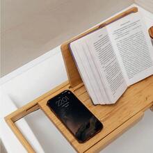 25-37.4 Inch Bamboo Bathtub Tray, Luxury Bathroom Storage Rack, Suitable As Housewarming Gift, Holds Phone, Book, Tablet, Fruit, Compact Bathtub Wine Glass Holder - Bamboo - View 3