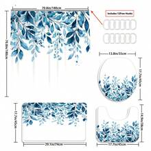 1/3/4-Piece Shower Curtain Bathroom Set, Simple Blue Leaf Pattern, Waterproof And Durable Accessories, With 12 Hooks - Includes Toilet Seat Cover, Bath Mat And Rug - Non-Slip Polyester Fabric - Washable - Perfect For Holiday Decorations, Home/Bedroom/House/Western Style Decor. - Multicolor - View 18