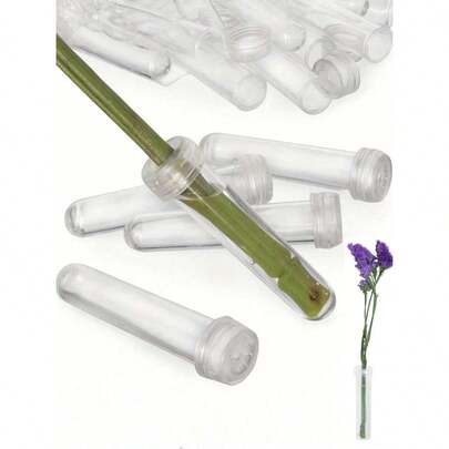 10pcs Transparent Leak-Proof Floral Water Tubes + Sealed Caps, Mother's Day Preserved Flower Freshness Saver, Spring/Summer Flower Arranging Tool, Graduation Party Decor, Home Decor, Wedding Centerpiece, Preserved Flower Vase Decor, Home Decoration