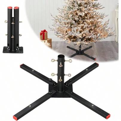 Tree Stand 6 - 8 FT Trees With Magnetic Storage - Heavy Duty Metal Base, 4 - Way Locking Screws, Scratch Resistant Matte Black