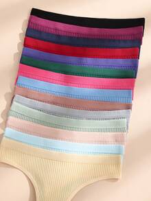 7pcs/Pack Women's Solid Color Low Waist Sexy Bikini Thong Panties, Casual Comfortable Minimalist Briefs, Cotton Breathable - 彩色 - 查看 7