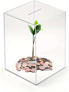 4.72 x 4.72 x 4.72 英寸/12 x 12 x 12 厘米成人存钱罐，透明亚克力材质，不可开启，现金盒，成人存钱罐，万圣节/感恩节/生日/毕业礼物 - 彩色 - 查看 2