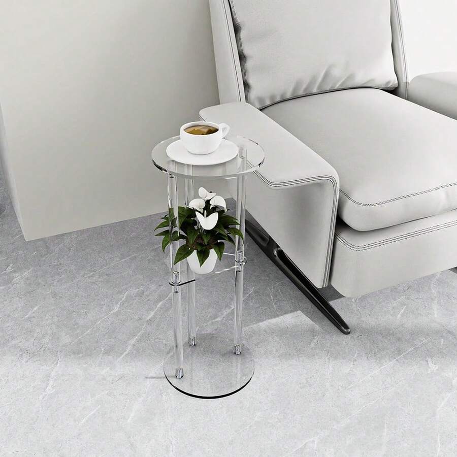 1pc 3-Tier Transparent Acrylic Drink Table, Suitable For Living Room, Bedroom, Bathroom, Office, Multi-Scene, Portable & Mobile Side Table - Transparent - View 1