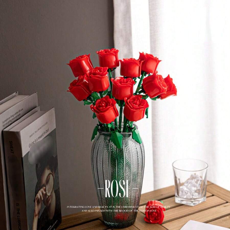 1 bộ xếp hình cây hoa hồng, bộ đồ chơi xếp hình bó hoa hồng vĩnh cửu ngày Valentine, quà tặng trang trí phòng mùa đông, mô hình bó hoa vĩnh cửu lắp ráp, quà tặng Ngày của Mẹ, sinh nhật (Hình ảnh hiển thị là sản phẩm hoàn chỉnh, sản phẩm thực tế chưa được lắp ráp, cần tự lắp ráp) - Nhiều màu - Xem 1